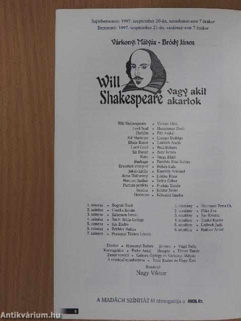 Will Shakespeare vagy akit akartok/Nem ér a nevem/Swingin' in the Rain/Oliver!