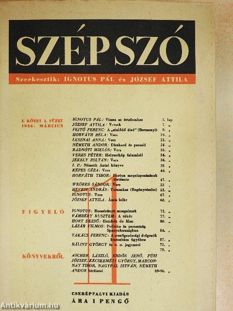 A Szép Szó 1936-1939