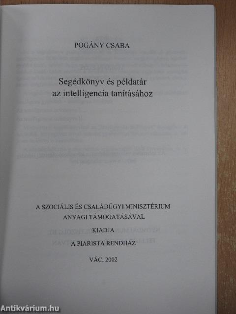 Segédkönyv és példatár az intelligencia tanításához