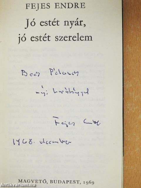 Jó estét nyár, jó estét szerelem (dedikált példány)