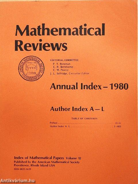 Mathematical Reviews 1980 - Annual Index I-II