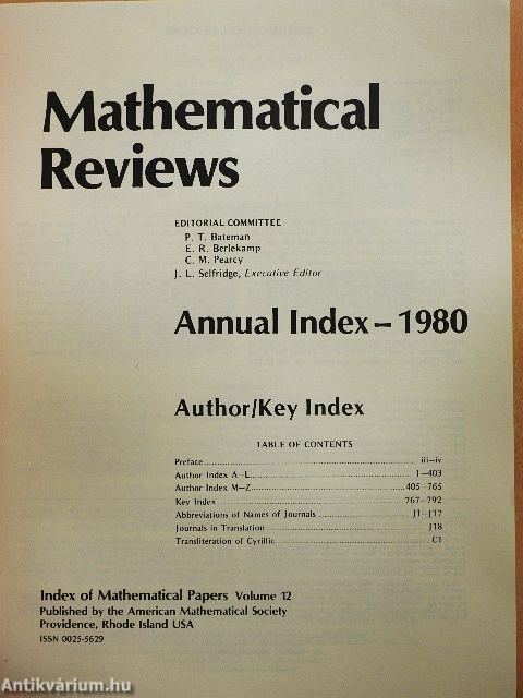 Mathematical Reviews 1980 - Annual Index I-II