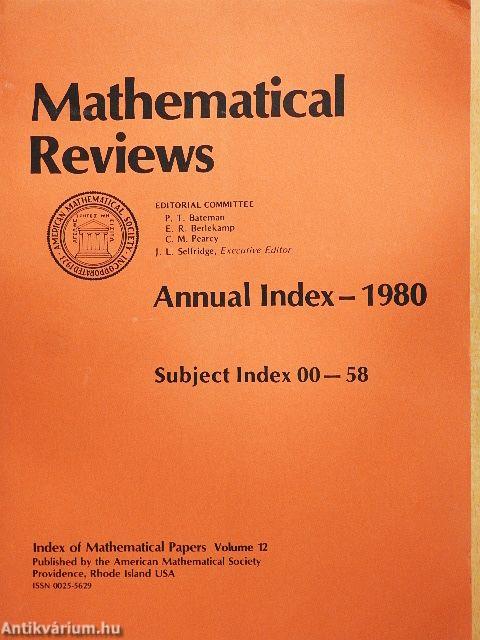 Mathematical Reviews 1980 - Annual Index I-II