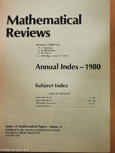 Mathematical Reviews 1980 - Annual Index I-II