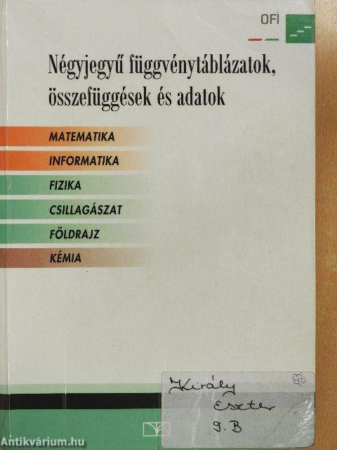 Négyjegyű függvénytáblázatok, összefüggések és adatok