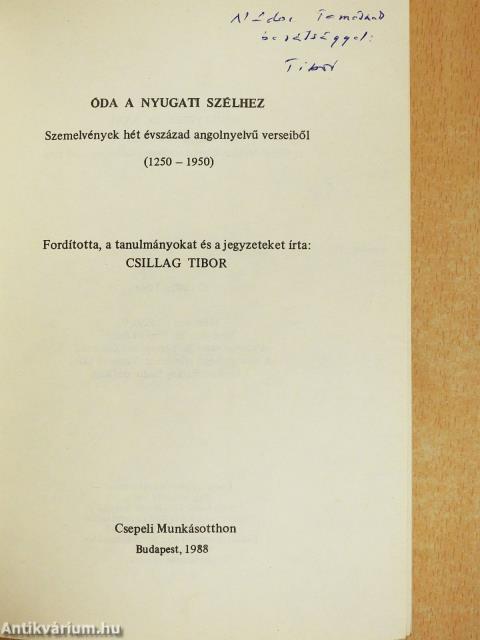 Óda a Nyugati Szélhez (dedikált példány)