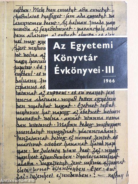 Az Egyetemi Könyvtár Évkönyvei III.