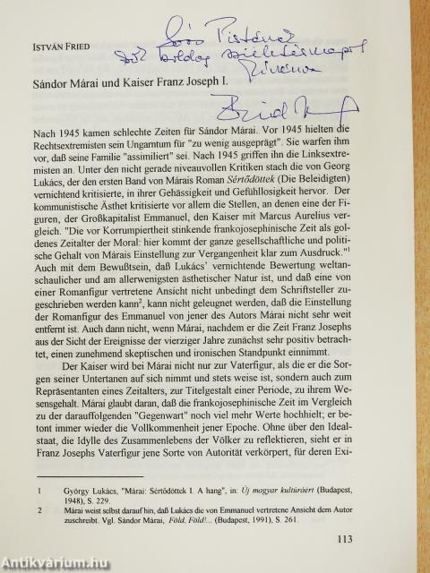 Sándor Márai und Kaiser Franz Joseph I. (dedikált példány)