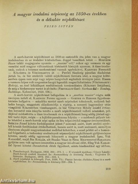 A magyar irodalmi népiesség az 1850-es években és a délszláv népköltészet (dedikált példány)