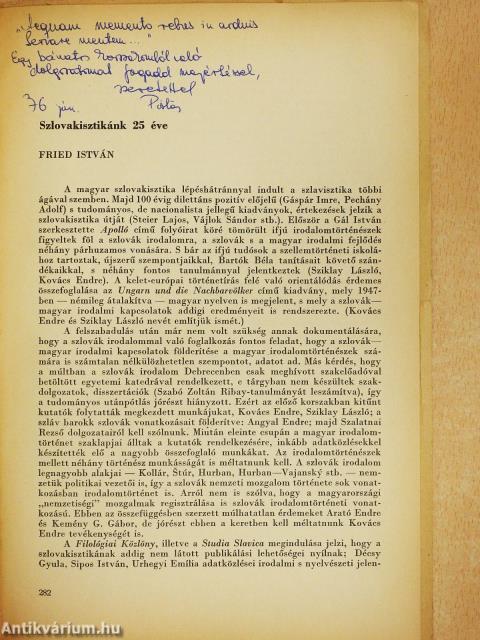 Szlovacisztikánk 25 éve (dedikált példány)
