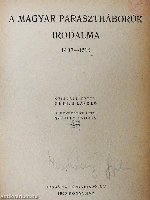 A magyar parasztháborúk irodalma 1437-1514