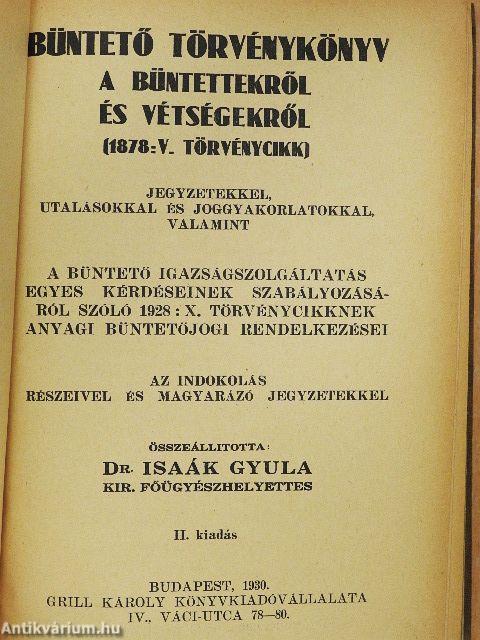 Büntető törvénykönyv I-II.