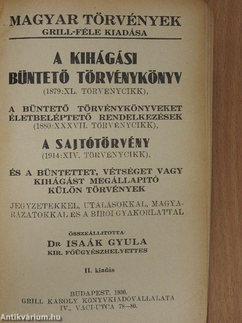Büntető törvénykönyv I-II.