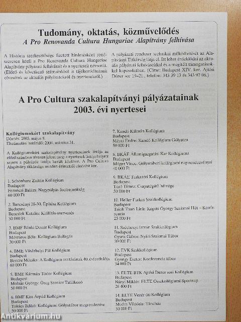 História 2003. (nem teljes évfolyam)