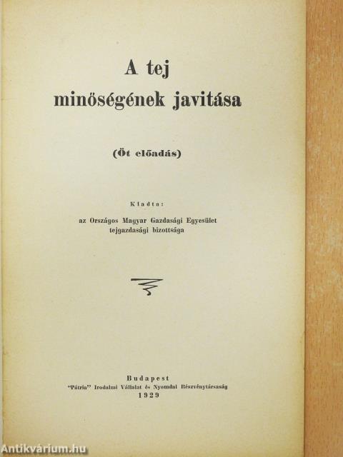 A tej minőségének javitása