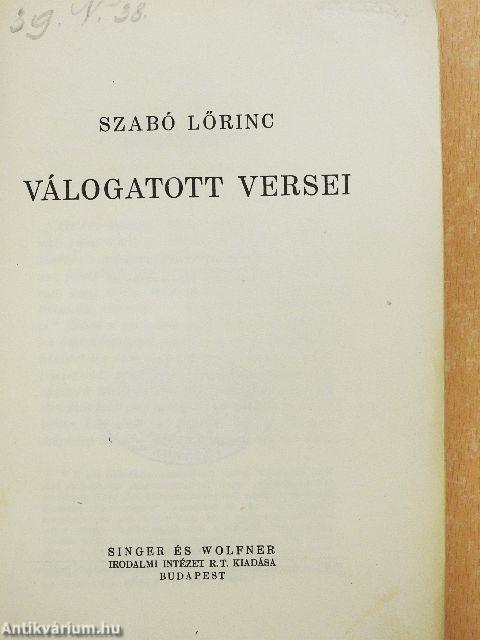 Szabó Lőrinc válogatott versei