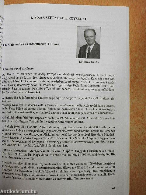 Tessedik Sámuel Főiskola Mezőgazdasági Főiskolai Kar Mezőtúr Jubileumi Évkönyve (1998-2002)