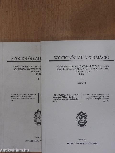 Szociológiai információ 1989. I-II.