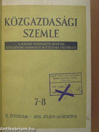 Közgazdasági Szemle 1955. július-december (fél évfolyam)