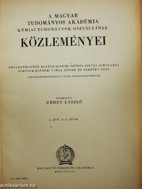 A Magyar Tudományos Akadémia Kémiai Tudományok Osztályának Közleményei