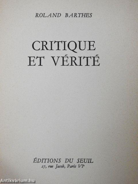 Critique et Vérité