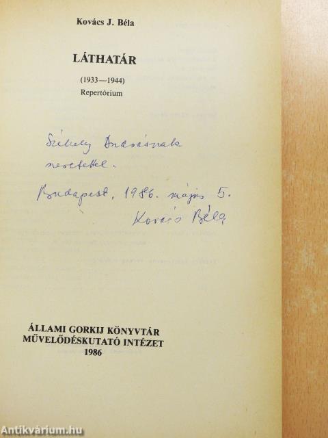 Láthatár (dedikált példány)