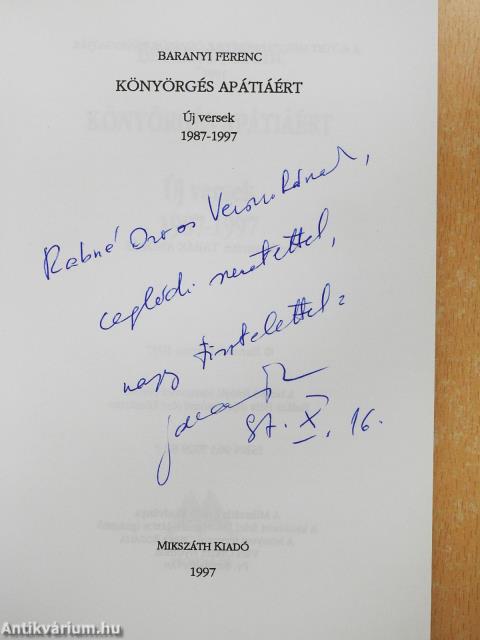 Könyörgés apátiáért (dedikált példány)