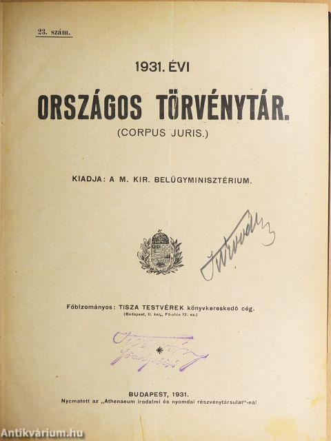 1931. évi Országos Törvénytár