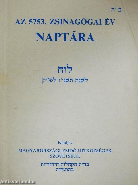 Az 5753. zsinagógai év naptára