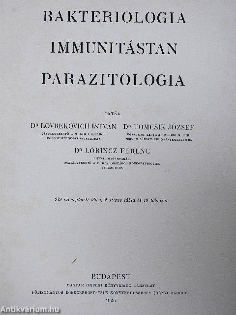 Bakteriologia, immunitástan, parazitologia