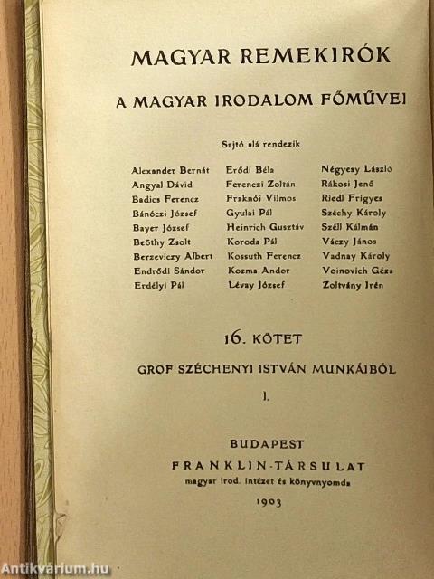 Gróf Széchenyi István munkáiból I.