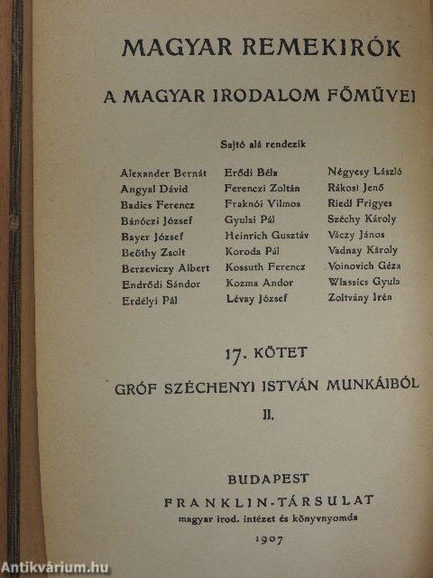 Gróf Széchenyi István munkáiból II.