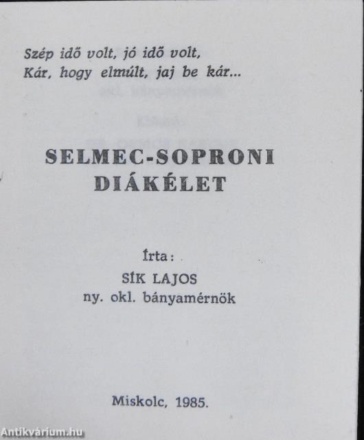 Selmec-soproni diákélet (minikönyv)