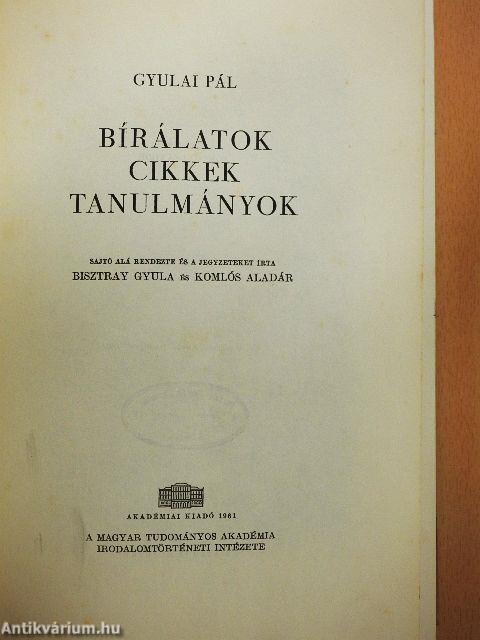 Bírálatok - Cikkek - Tanulmányok