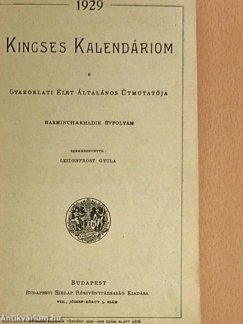 Kincses Kalendáriom 1929