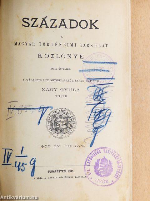 Századok 1905/1-10.