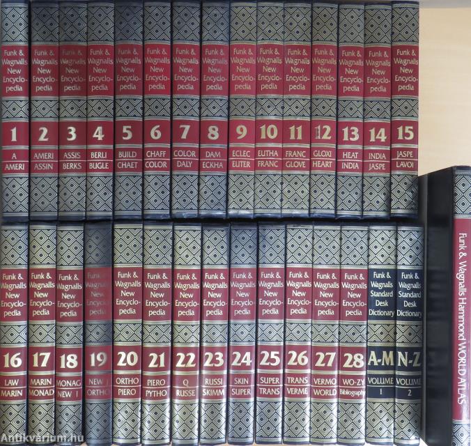 Funk & Wagnalls New Encyclopedia 1-28./Funk & Wagnalls Standard Desk Dictionary 1-2./Funk & Wagnalls Hammond World Atlas (nem teljes sorozat)