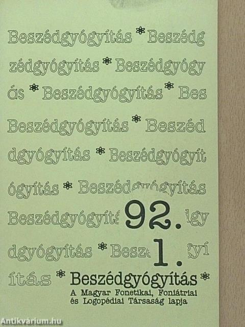 Beszédgyógyítás 1992/1.