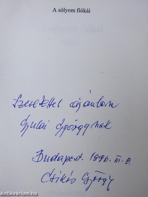 A sólyom fiókái (dedikált példány)