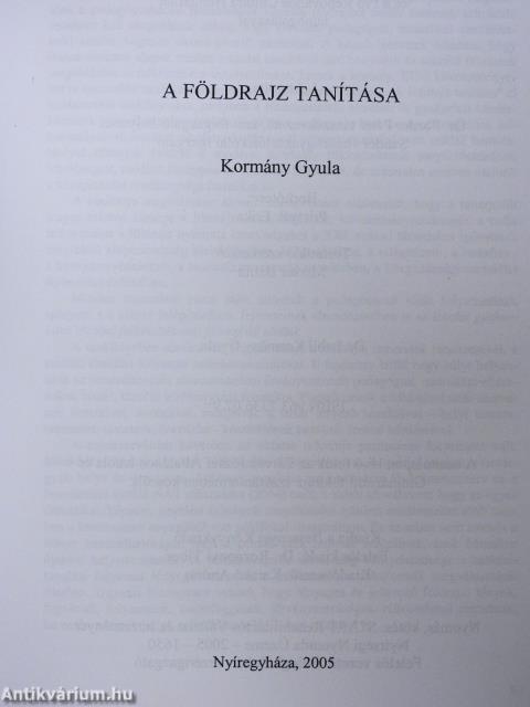 A földrajz tanítása (dedikált példány)