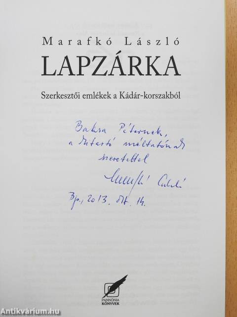 Lapzárka (dedikált példány)