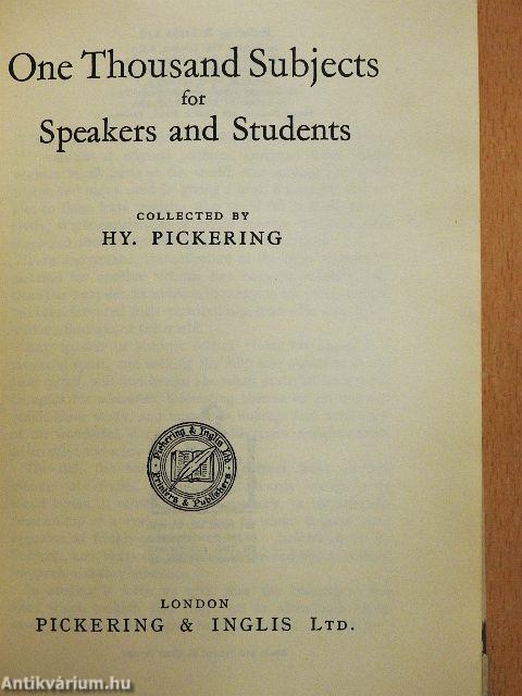 One Thousand Subjects for Speakers and Students