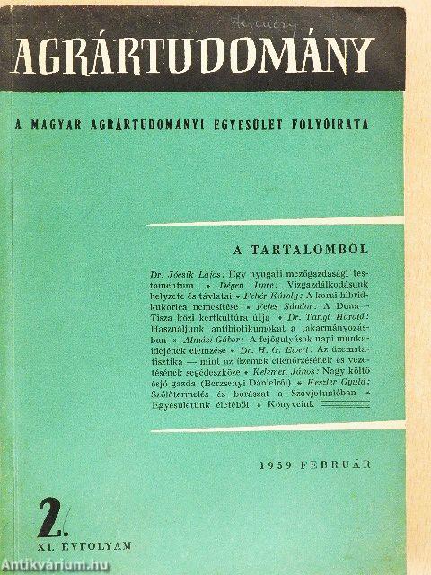 Agrártudomány 1959. február