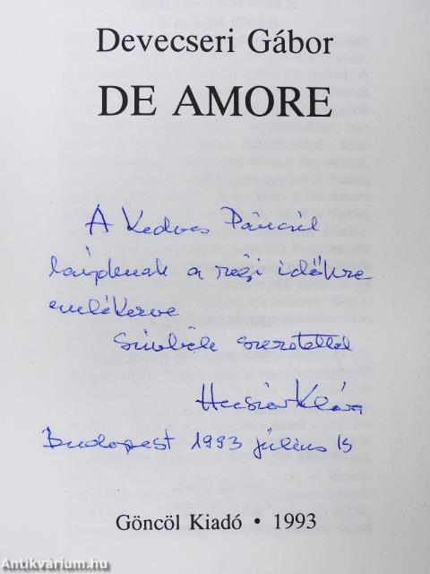 De Amore (dedikált példány)