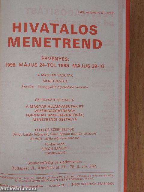 Hivatalos menetrend 1998-1999