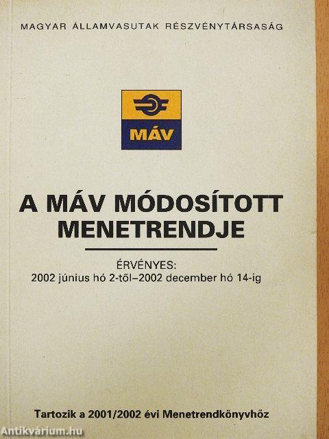 A MÁV módosított menetrendje