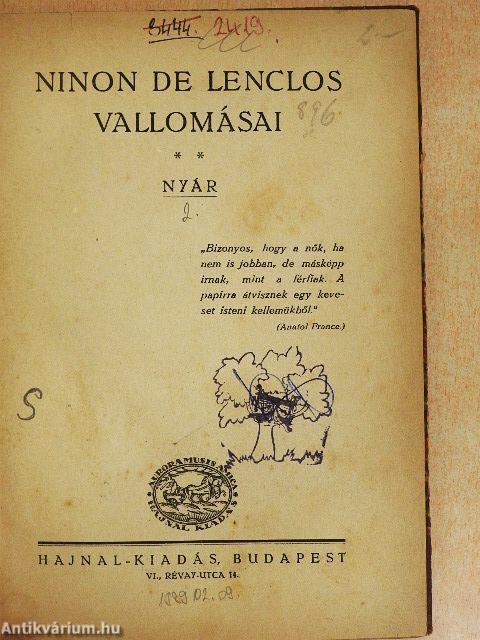 Ninon de Lenclos vallomásai II.