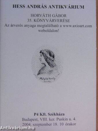 Hess András Antikvárium - Horváth Gábor 35. könyvárverése