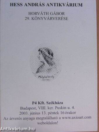 Hess András Antikvárium - Horváth Gábor 29. könyvárverése