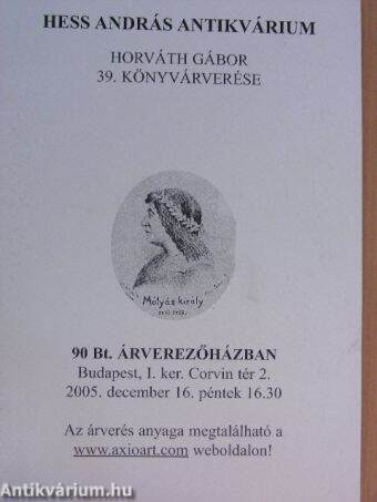 Hess András Antikvárium - Horváth Gábor 39. könyvárverése